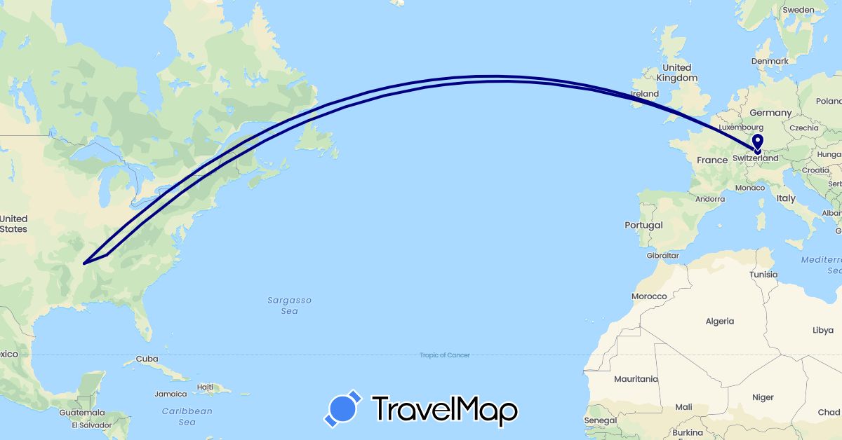 TravelMap itinerary: driving in Switzerland, United States (Europe, North America)